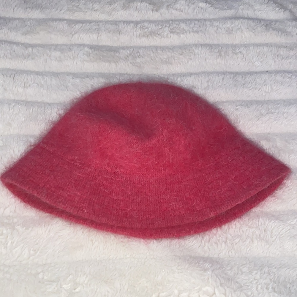 Vintage 90s Hot Pink 80% Angora Bucket Hat by DNY gorgeous preowned one size OS